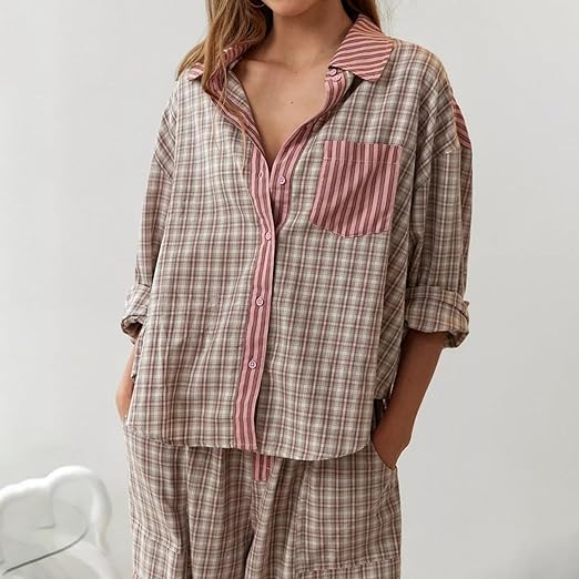 Ava 2-Piece Women's Loungewear – Checked Pajamas