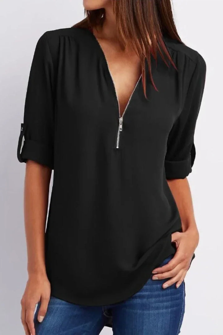 Sophia™ ZipV Chiffon Blouse