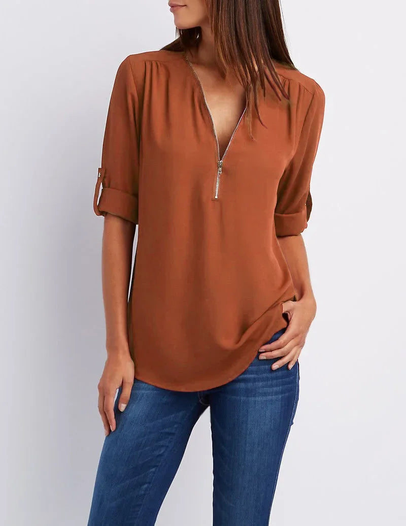 Sophia™ ZipV Chiffon Blouse