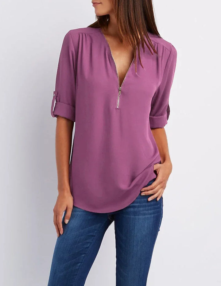 Sophia™ ZipV Chiffon Blouse