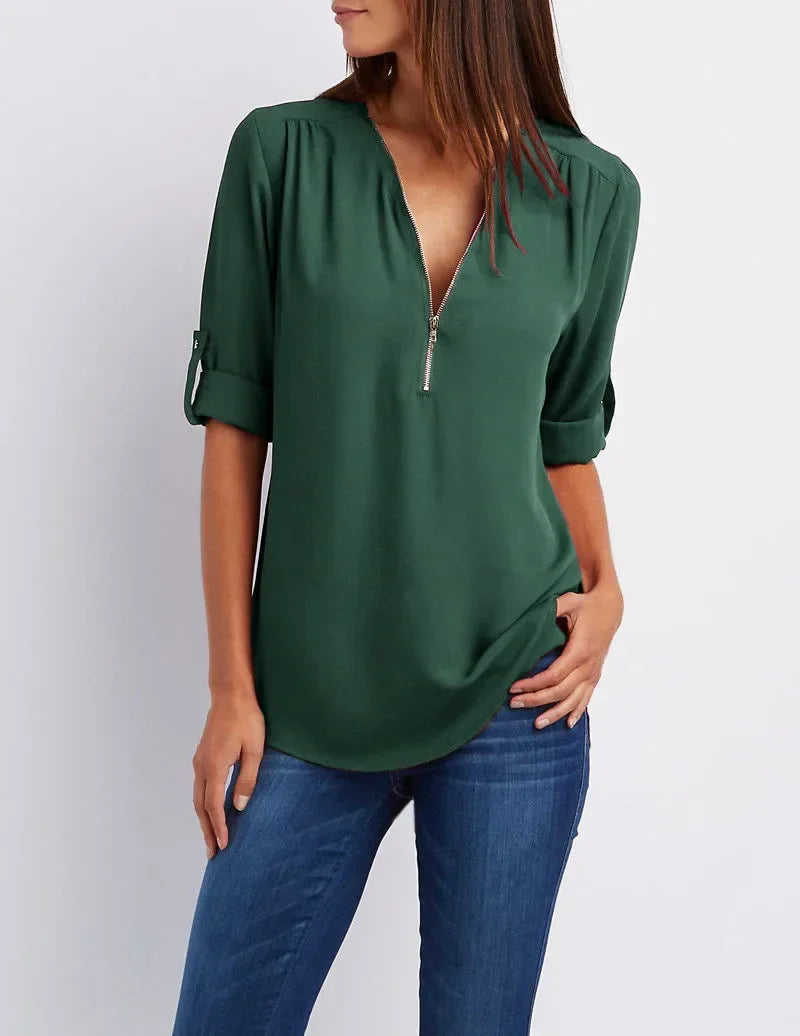 Sophia™ ZipV Chiffon Blouse