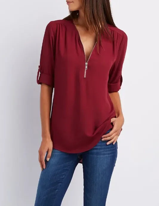 Sophia™ ZipV Chiffon Blouse