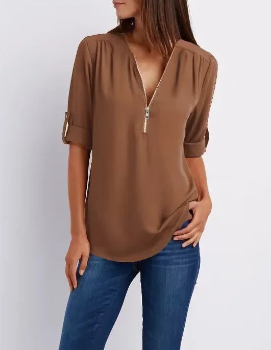 Sophia™ ZipV Chiffon Blouse