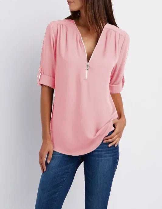 Sophia™ ZipV Chiffon Blouse