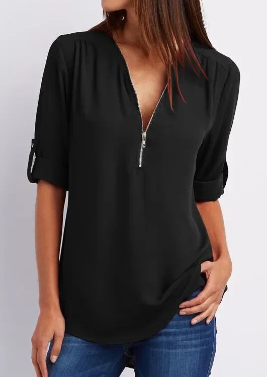 Sophia™ ZipV Chiffon Blouse