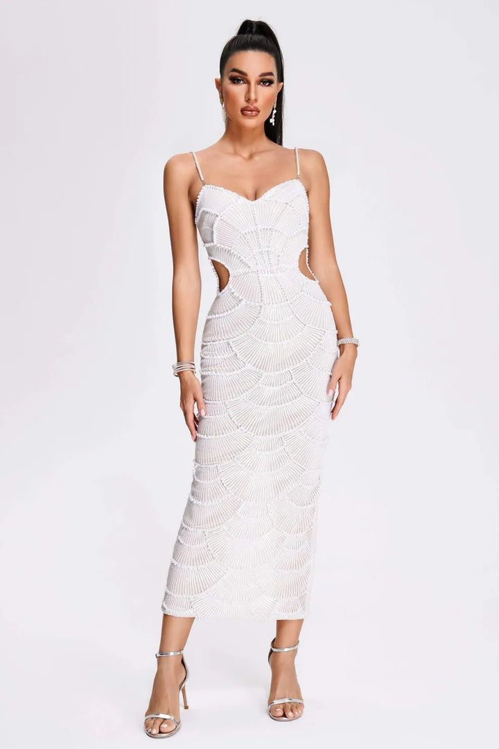 Stormi | Pearl Sequin Midi Dress